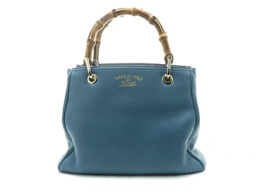 Gucci Bamboo Shoulder Bag Leather Blue